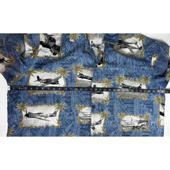 Matt Rider Laguna Beach Shirt XXL Blue WW ll Airplanes Palm Trees Aloha Hawaiian - Picture 5 of 6